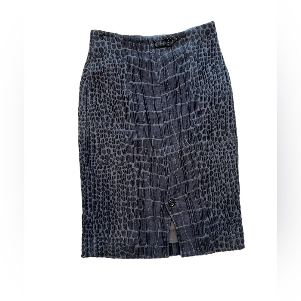 Yves Saint Laurent Charcoal Croc Embossed Pencil Skirt Size 6 - Picture 3 of 9